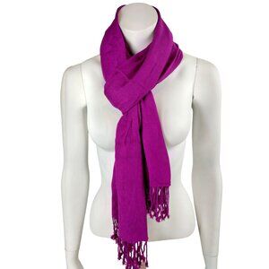 Womens Soft Fuchsia Pashmina Scarf With Tassel Fringe